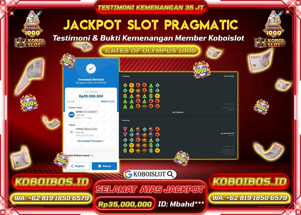 BUKTI KEMENANGAN Mbahd*** SLOT GACOR GATES OF OLYMPUS 1000 Rp35.000.000,- LUNAS